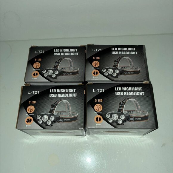 4-Pack 5LED Headlamp Rechargeable with Built in 18650 Headlight Camping USB C - Picture 1 of 11